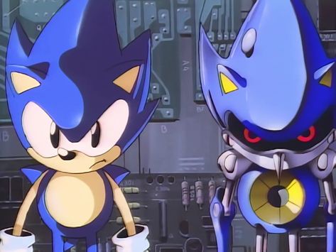 Sonic and metal sonic 💙 🤖 Sonic Ova, Metal Sonic, Hedgehog Game, Classic Sonic, Sonic Heroes, The Cardigans, Green Ranger, Nintendo Characters, Tv Tropes