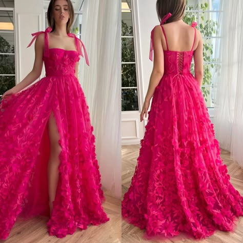 Fuschia Pink Lace Dress with Thigh High Slit Mexican Pink Dress, Fusia Dress Bridesmaid, Fuschia Pink Bridesmaid Dresses, Fuschia Pink Outfit, Fushia Dress Outfit, Fuschia Prom Dress, Fuschia Gown, Fuschia Bridesmaid Dresses, Fuschia Pink Dress