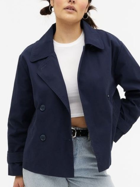 Dark Blue Trench Coat, Navy Trench Coat, Blue Trench Coat, Trouser Outfits, Different World, A Different World, Twill Jacket, Light Blue Jeans, High Waisted Trousers