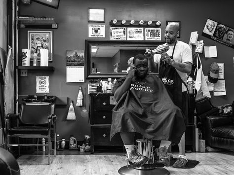 Step inside Philly's Black barbershops with photographer Theresa Stigale and take a seat. Black Barbershop Aesthetic, Barber Shop Photography, Barber Photoshoot, Black Barbershop, Rent Money, Barber Pictures, Barber Shop Pictures, Barbershop Decor, Black Barber