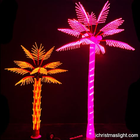 Outdoor LED lighted pink palm trees | iChristmasLight Florida Beach Aesthetic, Palm Trees For Sale, Neon Palm Tree, Palm Tree Lights, Tree Props, Pet Store Ideas, Miami Nights, Swimming Pool Photos, Neon Jungle