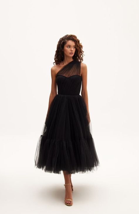 Milla One-Shoulder Cocktail Tulle Dress | Nordstrom Transparent Corset, Puffy Tulle Skirt, Dress Weights, Corset Bustier, Sleeves Style, Black Tulle, Black Evening Dresses, Gothic Dress, Tulle Fabric