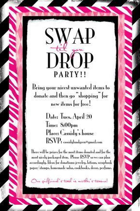 Accessory Swap Party, Clothes Exchange Party, Clothing Exchange Party, Recipe Swap Party Ideas, Clothing Swap Party Invitation, Clothing Swap Party Ideas, Ladies Get Together Ideas, Church Ladies Night Ideas, Church Party Ideas