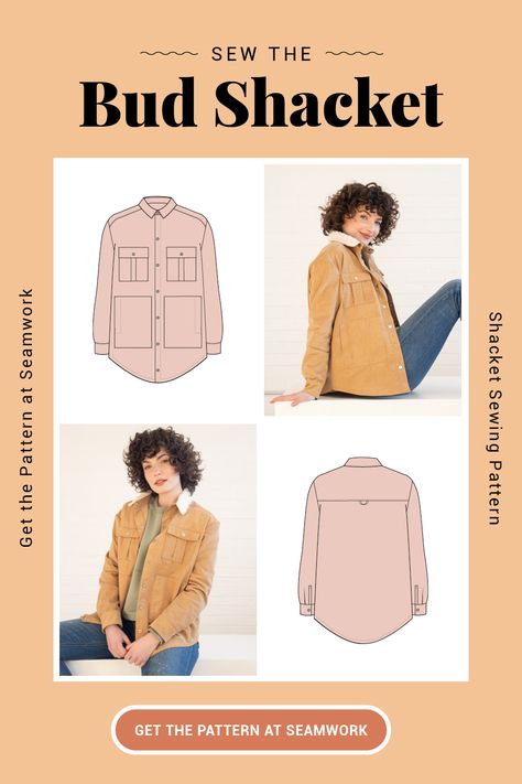 So What Exactly is a Shacket?  |  Seamwork Magazine Shacket Sewing Pattern, Winter Sewing, Sewing Machine Needle, Tiger Crafts, Cozy Jacket, Diy Sewing Clothes, How To Make Buttons, Jacket Pattern, A Cross