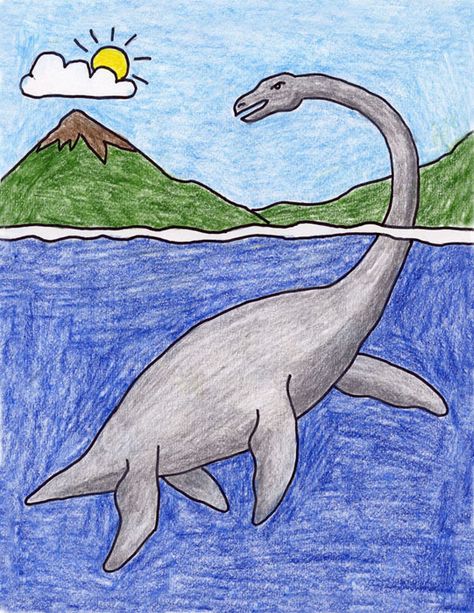 I learned that a Plesiosaurus is often mistakenly referred to as a dinosaur, when in fact it is a prehistoric … Read More End Of Year Art Projects, Prehistoric Sea Creatures, Kids Drawing Projects, End Of Year Art, Dinosaur Art Projects, Unique Art Projects, Dinosaur Drawing, Directed Drawing, Easy Art Projects