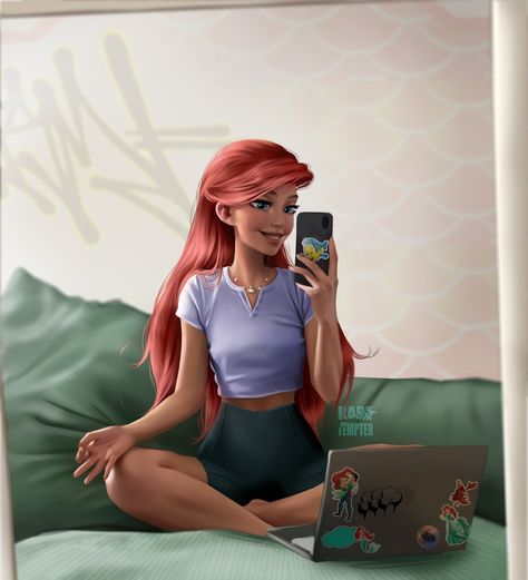 Disney Characters Ariel, Ariel Fanart, Princesa Ariel Disney, Modern Disney Characters, Disney Princess Cartoons, Disney Princess Artwork, Disney Inspired Fashion, Disney Princess Modern, Disney Princess Fashion