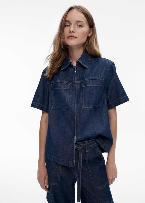 Denim Pocket Detail Shirt | Woolworths.co.za Witchery Clothing, Denim Pocket Details, Contrast Top, Denim Pocket, Short Sleeve Shirt Women, Dark Indigo, Pocket Shirt, Dark Wash Denim, Care Label