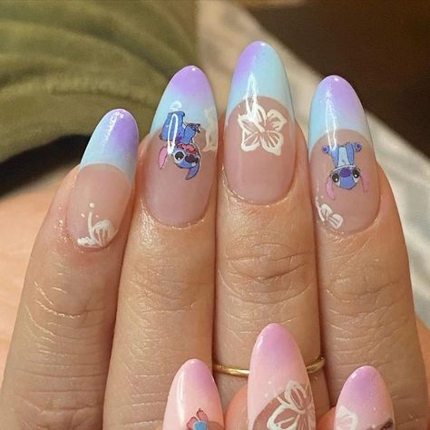 Have an Adventure with Stitch Nails and Charm the Galaxy – DTK Nail Supply Cute Nails For Girls 8-10, Cute Stitch Nail Designs, Disney Stitch Nail Designs, Cute Nails For Kids 9-10 Christmas, Nails Acrylic Stitch, Stitch Nail Designs For Kids, Nail Ideas Stitch, Stitch Gel Nails, Cute Stitch Nails