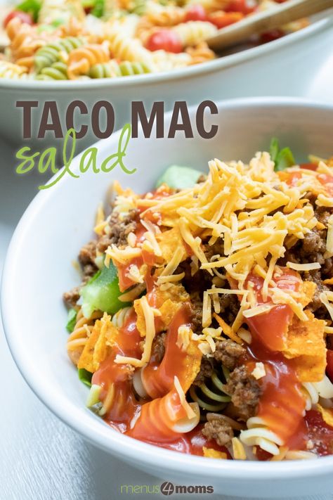 Salad With Doritos, French Salad Dressing, Nacho Cheese Doritos, Nacho Salad, Taco Mac, French Salad, Taco Pasta Salad, Salad Menu, Spiral Pasta