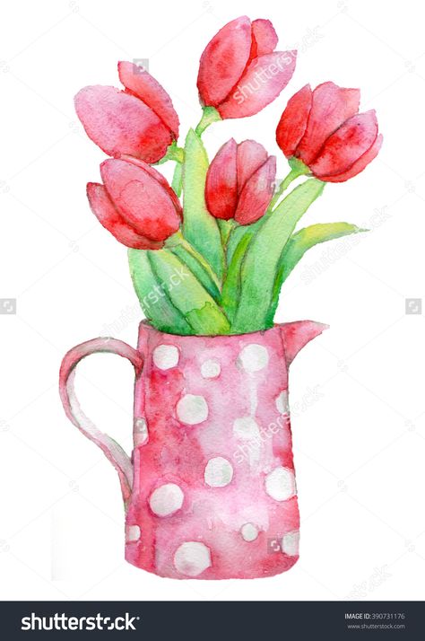 Tulips In A Pot, Bouquet Of Tulips, Draw Watercolor, Spring Drawing, Art Tutorials Watercolor, Watercolor Tulips, Watercolor Paintings For Beginners, Watercolor Bouquet, Colourful Design