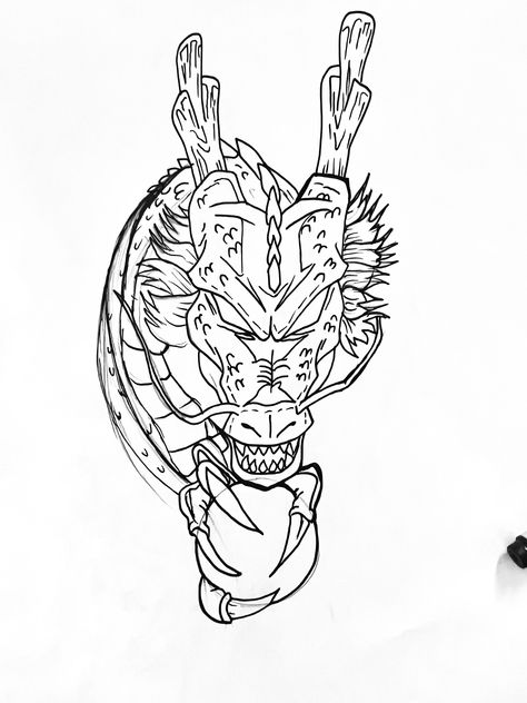 Shen Ron Tattoo, Dragon Ball Z Shenron Tattoo Design, Spawn Tattoo Stencil, Dbz Stencil, Shenron Tattoo Stencil, Dragon Ball Z Dragon Tattoo, Shenron Drawing, Shenron Tattoo Design, Dbz Tattoo Ideas