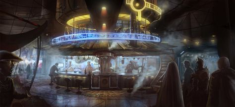 ArtStation - Future Bar, Ward Lindhout Futuristic Bar, Sci Fi Environment, New Retro Wave, Star Wars Rpg, Cyberpunk City, Futuristic City, Science Fiction Art, Future City, Space Opera