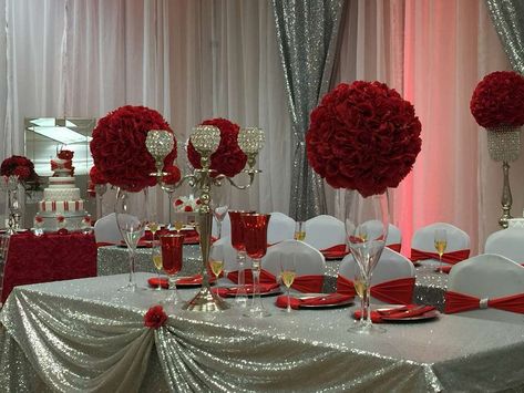 Diamonds & Roses Quinceañera Party Ideas | Photo 13 of 17 | Catch My Party Classy Party Ideas, Red Quinceanera Theme, Red Quince Theme, Quinceañera Party Ideas, Angel Decorations, Classy Party, Quinceanera Planning, Red And White Weddings, Red Wedding Theme