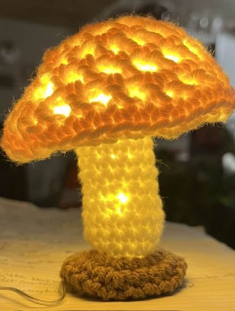 Free Crochet toy patterns & Crafters on the Tedooo App 🆓 | First attempt at a mushroom light | Facebook Crochet Night Light, Mushroom Knitting, Free Crochet Toy Patterns, Crochet Critters, Mushroom Light, Crochet Lamp, Mushroom Lights, Crochet Toy, Crochet Toys Patterns