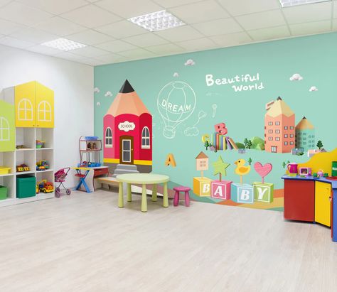 Business Wallpaper, Daycare Design, Sympathy Messages, Kindergarten Design, Desain Furnitur Modern, School Murals, 3d House, Commercial Wallpaper, Wall Drawing