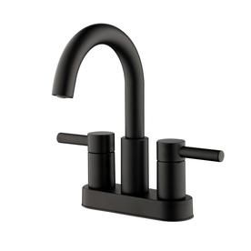 Jacuzzi Duncan Matte Black 2-handle 4-in Centerset WaterSense Bathroom Sink Faucet with Drain at Lowes.com Black Faucet Bathroom, Black Bathroom Sink, Black Bathroom Faucet, Black Faucet, Black Sink, Engineered Stone, Boys Bathroom, Lavatory Faucet, Faucet Handles