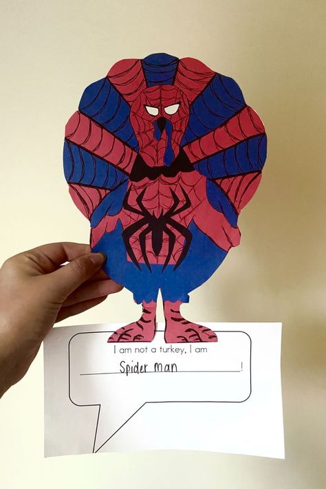 "I am not a turkey" project for school. #thanksgiving #turkey #kidscraft #thanksgivingcraft I’m Not A Turkey Project, Decorate A Turkey Project For School, Disguise A Turkey Spiderman, Project For School, Disguise A Turkey, Paper Turkey, Turkey Disguise Project, Turkey Project, Prek Crafts