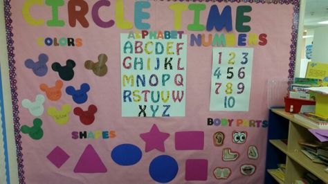 Circle time wall Twos Classroom Ideas Circle Time, Disney Circle Time, Infant Room Circle Time, Infant Circle Time Board, Circle Time Wall Ideas For Toddlers, Infant Circle Time Ideas, Circle Time Bulletin Board Preschool, Circle Time Wall, Circle Time Bulletin Board