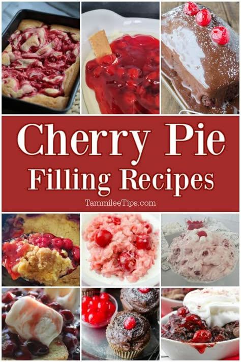 Easy Cherry Pie Filling Recipes that taste amazing! Including cakes, salads, cherry bars, dump cakes, and so many more recipes! Dessert Recipes Cherry Pie Filling, Desserts With Cherry Pie Filling Simple, Things To Do With Cherry Pie Filling, What To Do With Canned Cherry Pie Filling, Desserts With Canned Pie Filling, White Cake Mix Cherry Pie Filling, Cherry Pie Filling Ideas, Easy Dessert Recipes Using Cherry Pie Filling, Dessert Recipes Using Cherry Pie Filling