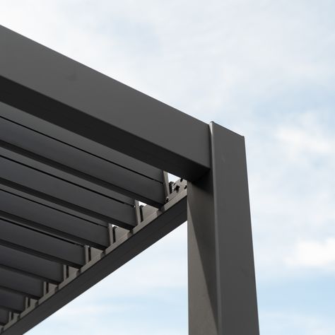 Steel Pergola Ideas, Grey Pergola, Wall Mounted Pergola, Free Standing Pergola, Steel Pergola, Double Skin, Water Drain, Metal Pergola, Aluminum Pergola