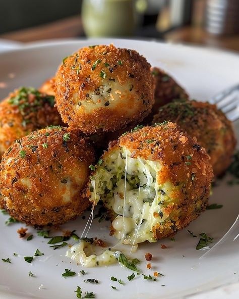 Large Food Ideas, Broccoli Cheese Egg Bites, Cheese Broccoli Bites, Interesting Dinner Recipes, Egg Bites Broccoli Cheddar, Aloo Cheese Balls, Crispy Broccoli Cheese Rounds, Broccoli Cheese Balls, Food Prep Ideas