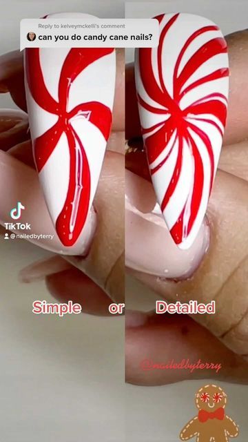 Asian Nail Lady on Instagram: "Mint candy nails 2 ways to show you how to draw a Mint candy cane. Simple or Detailed? #nails #candycanenails #nailpro #nailsmagazine #mintcandynails #wakeupandmakeup #nailedbyterry #theasiannaillady #christmasnails #nailsofinstagram #thisorthat" Candy Came Nails Design, Candy Cane French Nails, Candy Cain Nails, Christmas Candy Nails, Candy Cane Nail Art, Detailed Nails, Candy Nails, Candy Cane Nails, Spring Acrylic Nails