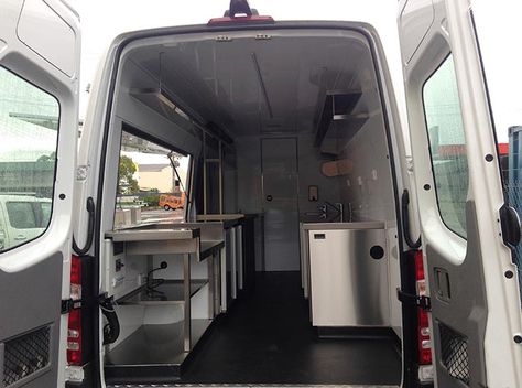 Cargo Van Food Truck, Food Van Interior, Ford Transit Food Truck, Cargo Van Business Ideas, Sprinter Van Food Truck, Food Van Ideas, Boba Truck, Food Van Design, Coffee Vans