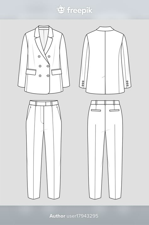 Flat Technical Drawing, Suits For Women Drawing, Suit Technical Drawing, Suit Flat Sketch, Clothes Outline, Suit Sketch, Oversized Suit, Vector Clothes, Suit Drawing