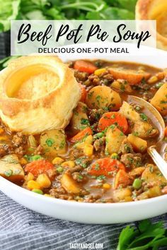 Recipes Using Beef Stock, What To Do With Beef Broth, Ground Beef And Beef Broth Recipes, Recipes With Beef Stock, Beef Stock Recipes Dishes, Soup Ideas With Ground Beef, Soups Made With Ground Beef, Beef Pot Pie Soup, Ground Meat Soup