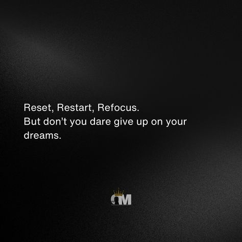 Reset, Restart, Refocus. 🖤 • • Follow Us for More Motivational Content. • • #explorepage #selflove #selfcare #fyp #mindset #mindsetiseverything #mindsetmatters #mindsetquotes #quotes #quoteoftheday #motivationalquotes #hustle #quotestagram #quotesdaily #advice Refocus Quotes, Reset Restart Refocus, Reset Button, Mindset Quotes, Quote Of The Day, Follow Us, Self Care, Self Love, Motivational Quotes