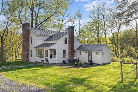 A Fully Renovated, c. 1920 Rhinebeck Farmhouse: $1.375K - Upstater 1940 Farmhouse, Old Farmhouse Remodel, 1900 Farmhouse, Historic Farmhouse, Red Brick Fireplaces, Retro Appliances, Porch Roof, Rustic Ceiling, White Fireplace