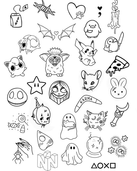 One of the sheets that will be available this Friday the 13th $31 tattoo sale!! Come see us!! Mini Spooky Tattoos, Friday The 13th Tattoo Flash Sheet, Friday The 13th Flash Sheet, Flash Sale Tattoos, 2x2 Tattoo Ideas For Women, Friday 13th Tattoo Flash, Simple Spooky Tattoos, Horror Flash Tattoo, Friday The 13th Tattoo Ideas