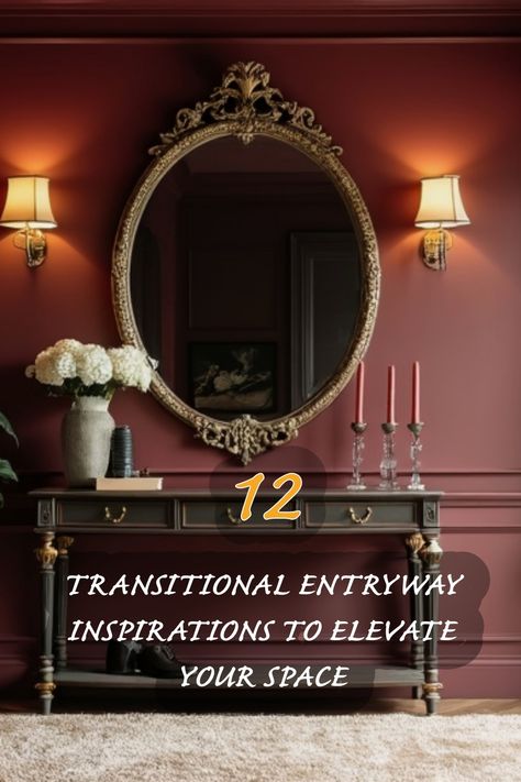 I've curated 12 stunning transitional entryway inspirations that truly elevate the vibe of your space. From rich wall colors to elegant accessories, these ideas blend classic elegance with modern comfort. Join me and transform your entryway into a welcoming retreat! Parlor Entry Room Ideas, Entryway Chairs Front Entry, Dark Moody Entryway, Bright Entryway Ideas, Small Entryway Paint Colors, Elegant Foyer Ideas Entryway, Eclectic Entryway Ideas, Dark Entryway Ideas, Transitional Entryway Ideas