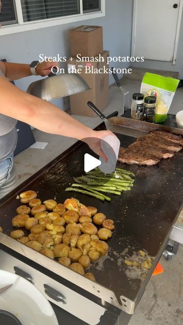 Blackstone Griddle Care, Campchef Griddle Recipes, Steaks On The Blackstone, Asparagus On Blackstone Griddle, Seasoning Blackstone Griddle, Smash Potatoes On Blackstone, Smashed Potatoes On Blackstone, Blackstone Electric Griddle Recipes, Steaks On Blackstone Griddle