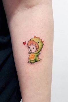 Baby Dino Tattoo, Baby Dinosaur Tattoo, Tiny T-rex Tattoo, Baby Dragon Tattoo, Cute Dinosaur Tattoo, Tattoo Ideas For Parents, Baby Dragon Tattoos, T Rex Tattoo, Dinosaur Tattoo