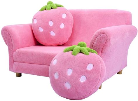 PRICES MAY VARY. 【Pink Sofa with Cute Appearance】This adorable pink sofa is a perfect gift for your kids' birthday or Christmas. Featuring 2 cute strawberry pillows, this lounge bed can attract children's eyes at once. And this princess pink sofa will create an appealing and cozy place for your kids to watch TV, read books, play games or just relax. 【Premium Materials for Great Comfort】This pink sofa is filled with high density sponge. And with soft coral velvet surface, this sofa can provide yo Kawaii Board Cover, Cutecore Board Cover, Board Covers Pink, Cutecore Sims 4 Cc, Cutecore Widgets, Pink Board Cover, Baby Sofa Chair, Rosa Sofa, Cutecore Aesthetic