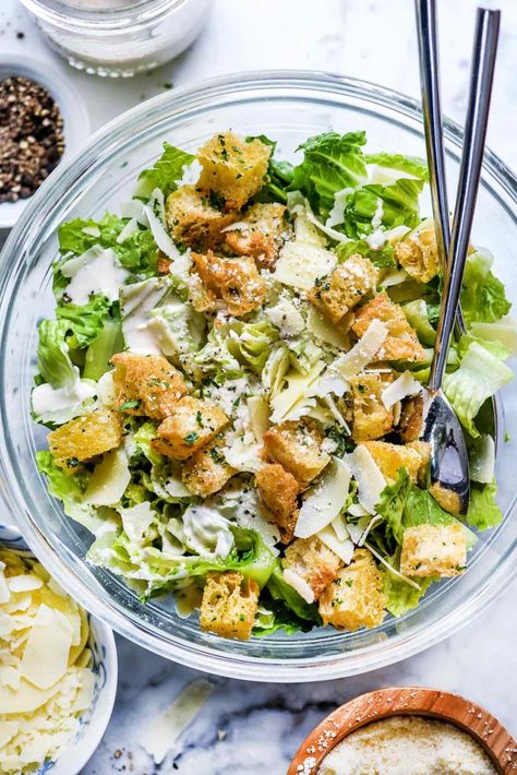 How to Make Caesar Salad Dressing | foodiecrush.com Cesar Salad Dressing Recipe, Easy Caesar Salad Dressing, Caesar Salad Dressing Recipe, Chicken Caesar Salad Recipe, Homemade Caesar Salad Dressing, Garlic Croutons, Salads For A Crowd, Classic Caesar Salad, Salad Dressing Recipe