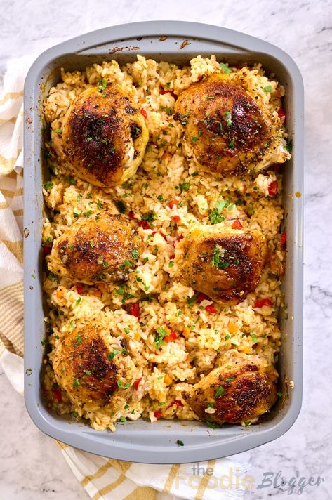 Easy One-Pan Oven-Baked Chicken and Rice 2 Oven Baked Chicken And Rice, Roast Chicken And Rice, Chicken Breast Casserole Recipes, Baked Chicken And Rice, Chicken Breast Casserole, Chicken Breast Oven Recipes, Oven Roasted Chicken Breast, Juicy Chicken Thighs, Chicken Breast Oven