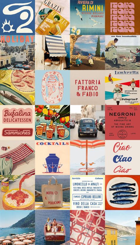 Italian Mood Board, Mediterranean Mood Board, Italy Mood Board, Italian Riviera, Brand Mood Board, Pool Bar, Branding Inspo, Negroni, Graphic Design Inspo