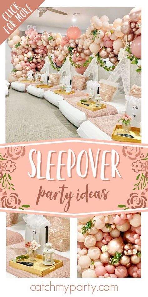 Rose Gold Sleepover Party, Bday Sleepover, Girl Birthday Party Themes, Sleepover Party Ideas, Sleepover Birthday Party, The Sleepover, Spring Birthday Party, Teepee Party, Sleepover Birthday