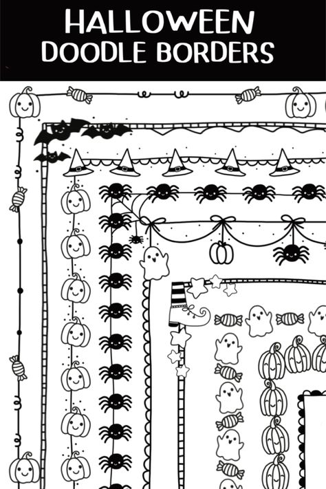 Borders For Paper Design Ideas Creative, Boarder Doodles, Halloween Borders Frames, Halloween Clipart Black And White, Background Doodles, Halloween Border, Monster Scary, Minimal Decoration, Pumpkin Monster