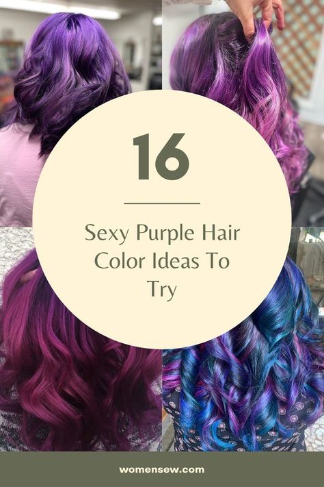 Hair Color Ideas for Dark Hair - Chic and Stylish | Hair Color Ideas for Brunettes Purple Rain Hair Color, Dark Purple To Light Purple Hair Ombre, Purple Hair For Dark Hair, Hair Color Ideas For 2024, Red And Purple Hair Color Ideas, Different Shades Of Purple Hair, Purple Hair Shades, Vivid Purple Hair, Deep Purple Hair Color