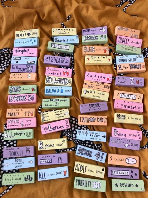 Self made pastel drunk Jenga Jenga Personalised, Jenga Party Game, Drinking Jenga List, Party Jenga Drinking, Bachelorette Jenga, Drunk Jenga Blocks, Dirty Jenga Ideas, Drinking Jenga Ideas, Jenga Drinking Game Ideas