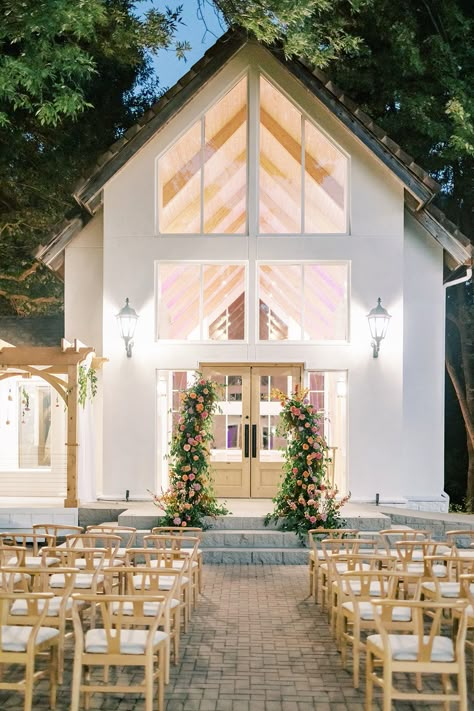 The Glass Chapel, Glass Wedding Venues, Homestead Compound, Chapel Renovation, Small Chapel Wedding, Venue Plans, White Chapel Wedding, Tulsa Wedding Venues, Chapel Ideas