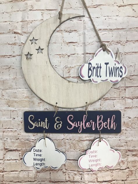 Baby Door Hanger, Baby Boy Wreath, Hospital Door Hanger, Wood Moon, Hospital Door Hangers, Baby Door Hangers, Baby Hangers, Baby Wreath, Hospital Door