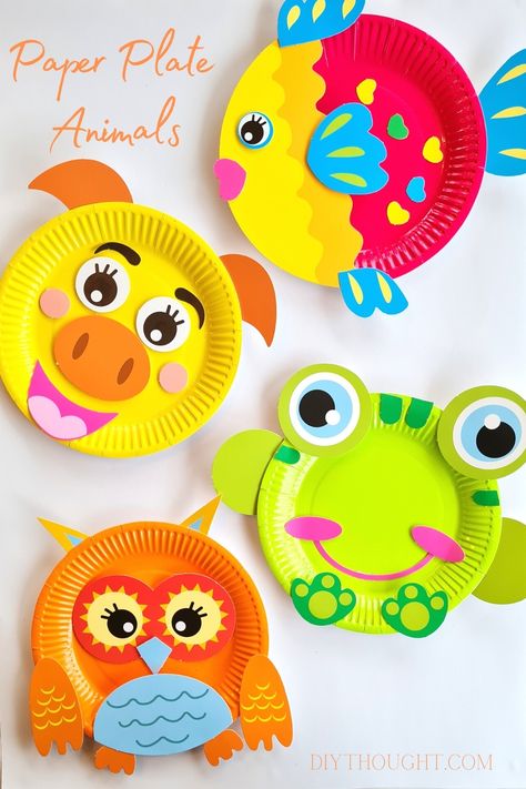 Paper Plate Animals - diy Thought Paper Plates Crafts, Paper Plate Art, Paper Plate Animals, Paper Plate Crafts For Kids, Mask Template, Hand Crafts For Kids, Animal Crafts For Kids, Hand Crafts, Workshop Ideas