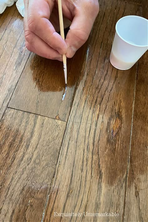 Scratched Hardwood Floor Repair, Water Damaged Wood Floor, How To Seal Hardwood Floors, Seal Wooden Table, Repair Wood Floors, How To Fix Scratched Wood Floors, Old Wood Floors Ideas, Laminate Floor Repair, Scratched Wood Floors