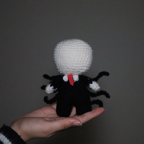 Slenderman | Creepypasta | Goth Crochet | Crochet Doll | Horror Crochet | Spooky Crochet | Inspo | Inspiration | Alternative | Crochet Ideas | Halloween Crochet | Emo | Scene | Alt | Crochet Characters Scene Crochet Ideas, Crochet Projects Halloween, Crochet Slenderman, Emo Crochet Ideas, Crochet Spooky, Scene Crochet, Emo Crochet Patterns Free, Scary Crochet, Crochet Creepy