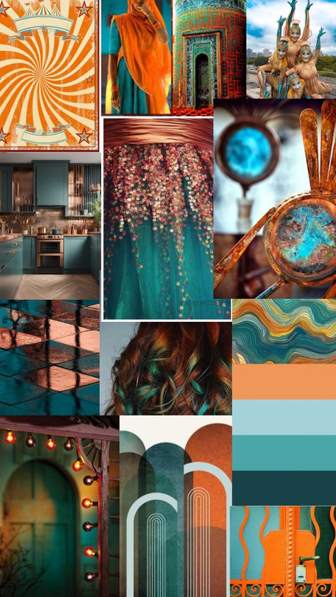 Colors and textures Turquoise Orange Aesthetic, Turquoise And Copper Color Scheme, Teal Copper Color Palette, Gold Teal Color Palette, Teal And Copper Living Room, Teal Orange Color Palette, Dark Teal Color Palette, Peacock Color Palette, Copper Color Palette