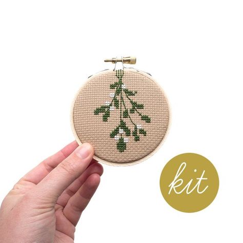 Cross Stitch Christmas Ornaments Minis, Cross Stitch Small Christmas Wreath, Cross Stitch Christmas Ornaments Finishing, First Christmas Cross Stitch Ornament, Scandi Christmas Tree Cross Stitch, Mistletoe Ornament, Wood Embroidery, Christmas Stitching, Counted Cross Stitch Patterns Free